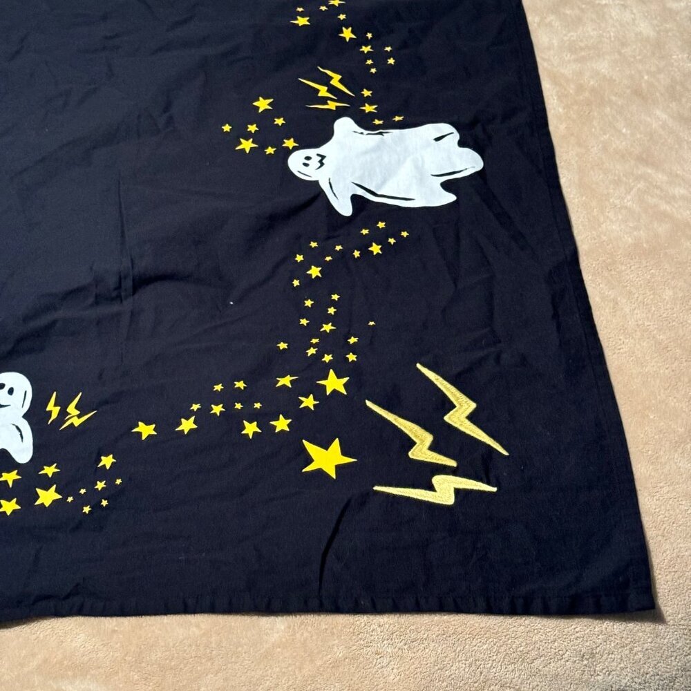Pottery Barn Rare HTF  Kid Halloween Ghost Tablecloth  Black White Gold embroide